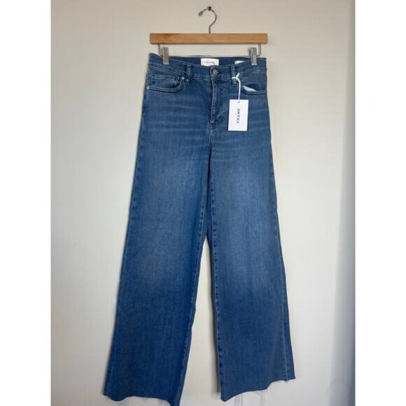 NWT Frame Le Slim Palazzo Frayed Hem Straight Leg Stretch Jeans Blue Size: 28 - Picture 2 of 8